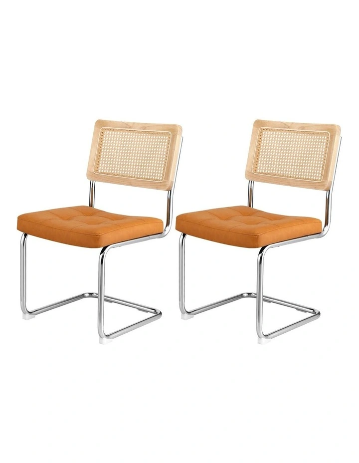 Artiss Dining Chairs Set of 2 PU Leather Rattan Cantilever Brown image 1