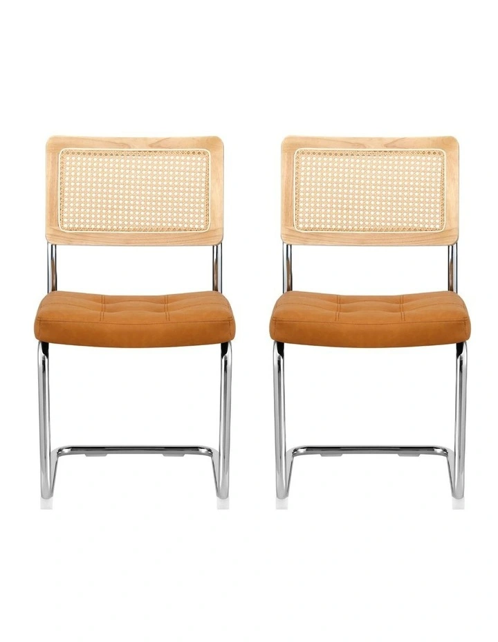 Artiss Dining Chairs Set of 2 PU Leather Rattan Cantilever Brown image 2