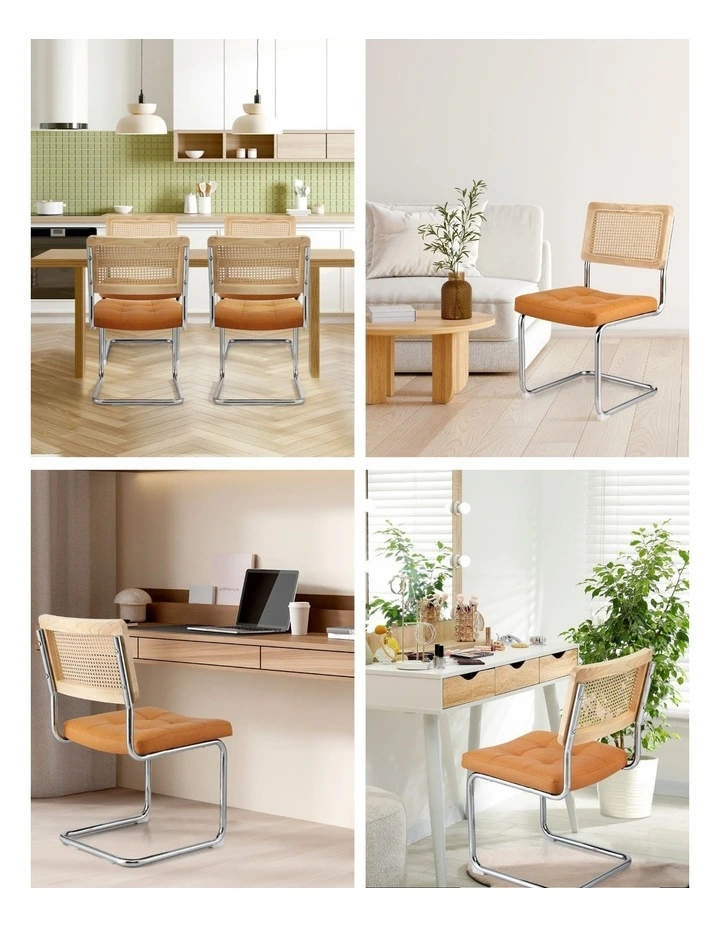 Artiss Dining Chairs Set of 2 PU Leather Rattan Cantilever Brown image 6