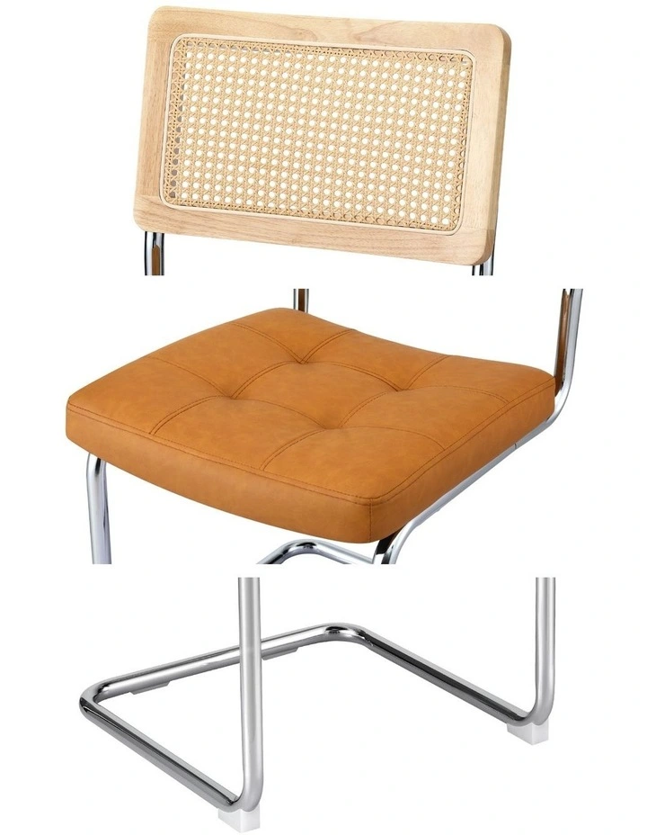 Artiss Dining Chairs Set of 2 PU Leather Rattan Cantilever Brown image 7