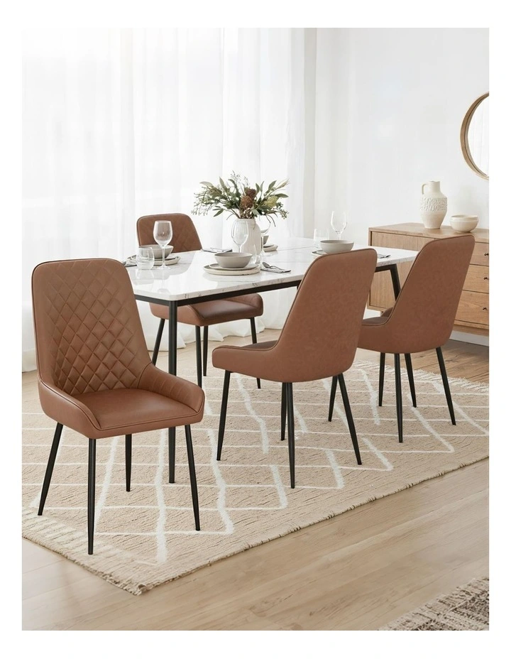 Artiss 4x Dining Chairs Retro PU Leather Kitchen Lounge Cafe Accent Chair Brown image 3