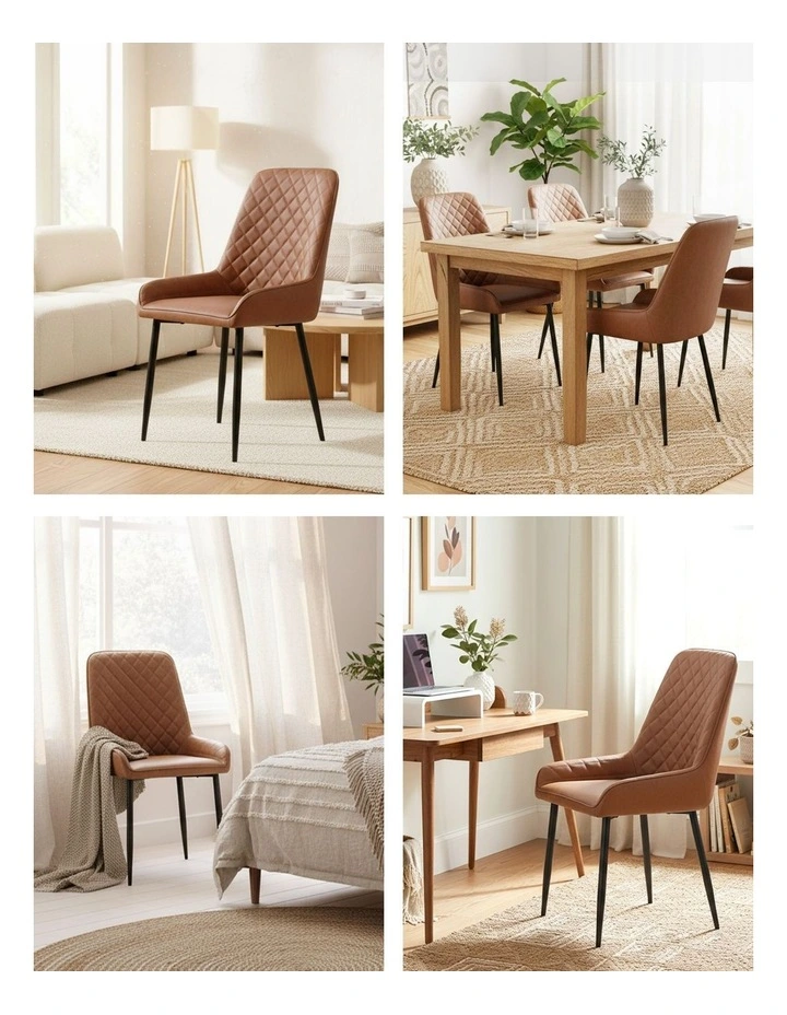 Artiss 4x Dining Chairs Retro PU Leather Kitchen Lounge Cafe Accent Chair Brown image 6