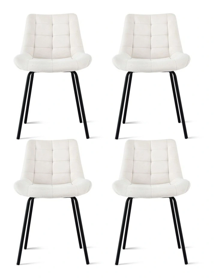Artiss 4x Dining Chairs Velvet Tufted Kitchen Lounge Cafe Accent Chair Beige image 2