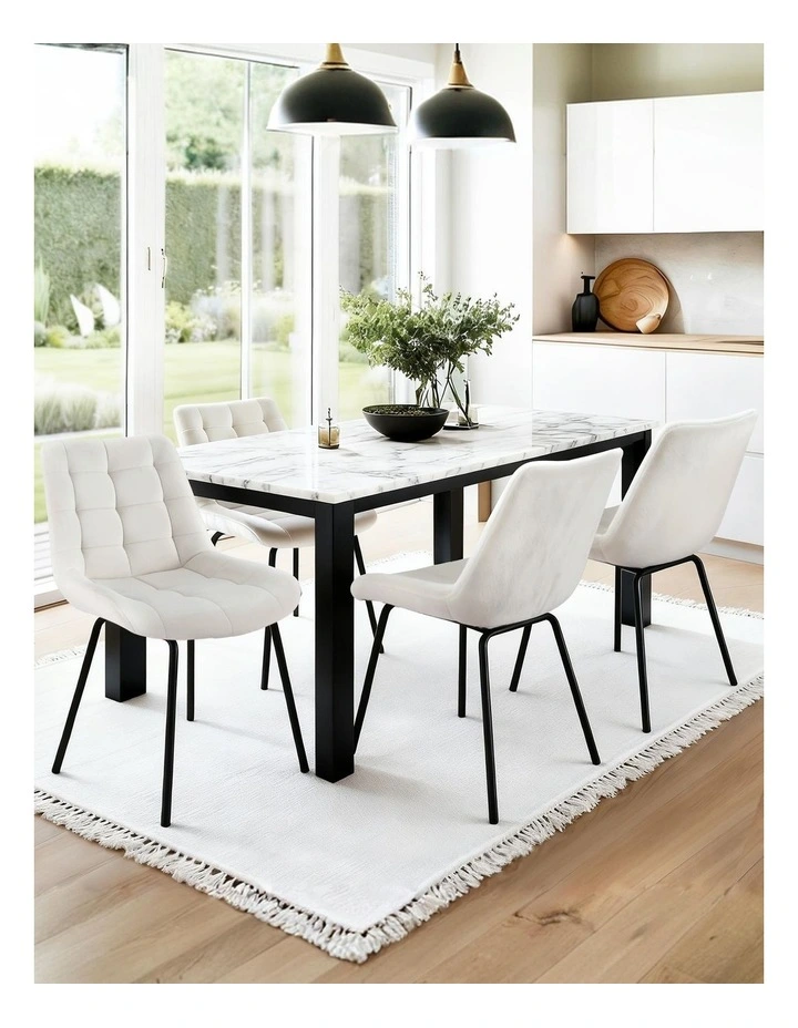 Artiss 4x Dining Chairs Velvet Tufted Kitchen Lounge Cafe Accent Chair Beige image 3