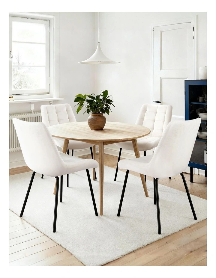Artiss 4x Dining Chairs Velvet Tufted Kitchen Lounge Cafe Accent Chair Beige image 6
