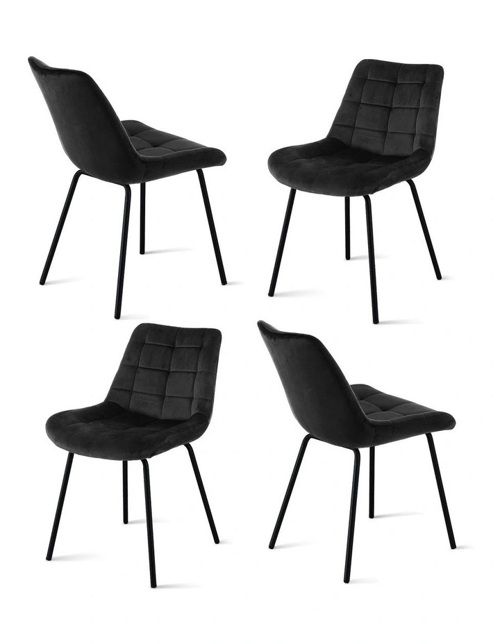 Artiss 4x Dining Chairs Velvet Tufted Kitchen Lounge Cafe Accent Chair Black image 1