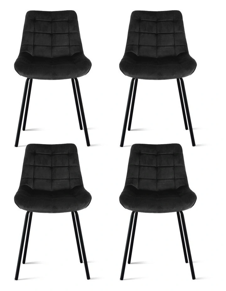 Artiss 4x Dining Chairs Velvet Tufted Kitchen Lounge Cafe Accent Chair Black image 2