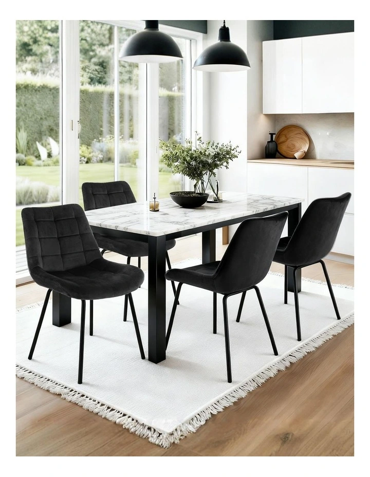 Artiss 4x Dining Chairs Velvet Tufted Kitchen Lounge Cafe Accent Chair Black image 3