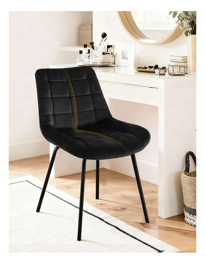 Artiss 4x Dining Chairs Velvet Tufted Kitchen Lounge Cafe Accent Chair Black image 5