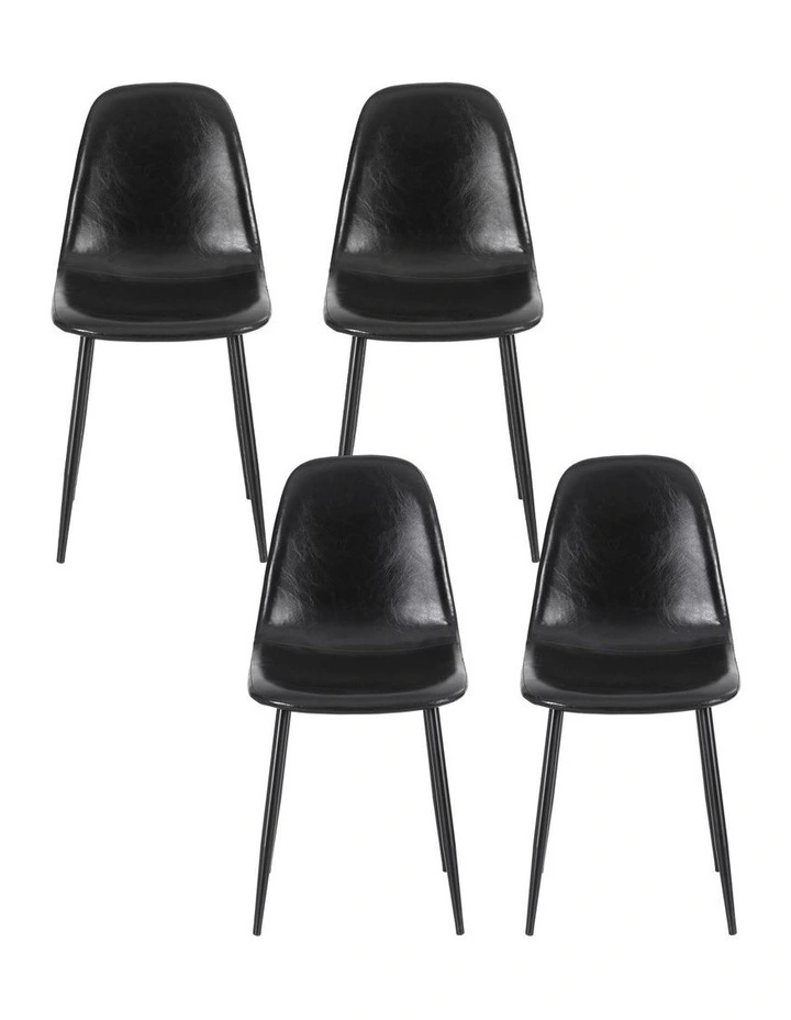 Artiss 4x Dining Chairs Retro PU Leather Kitchen Lounge Cafe Accent Chair Black image 2