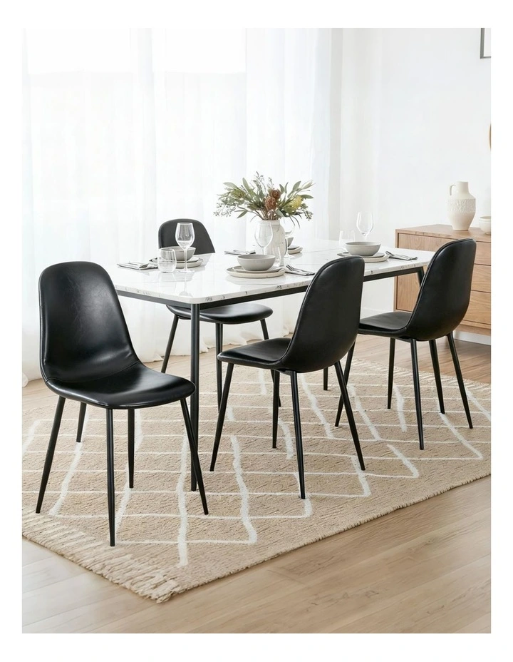 Artiss 4x Dining Chairs Retro PU Leather Kitchen Lounge Cafe Accent Chair Black image 3