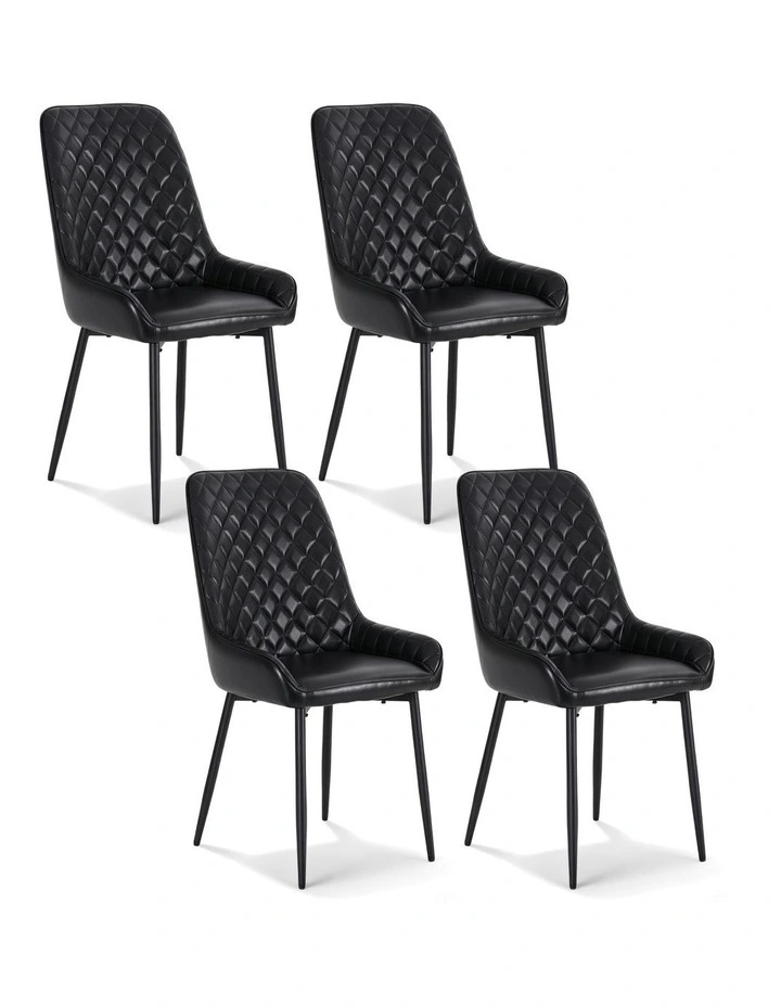 Artiss 4x Dining Chairs Retro PU Leather Kitchen Lounge Cafe Accent Chair Black image 1