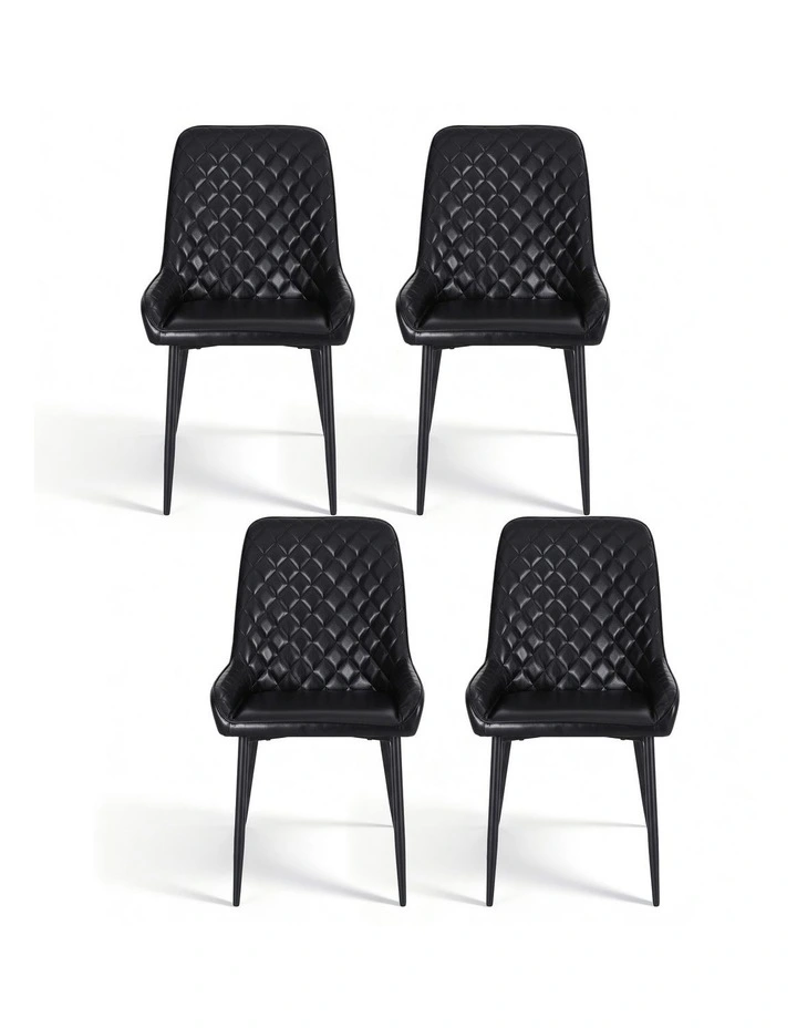 Artiss 4x Dining Chairs Retro PU Leather Kitchen Lounge Cafe Accent Chair Black image 2