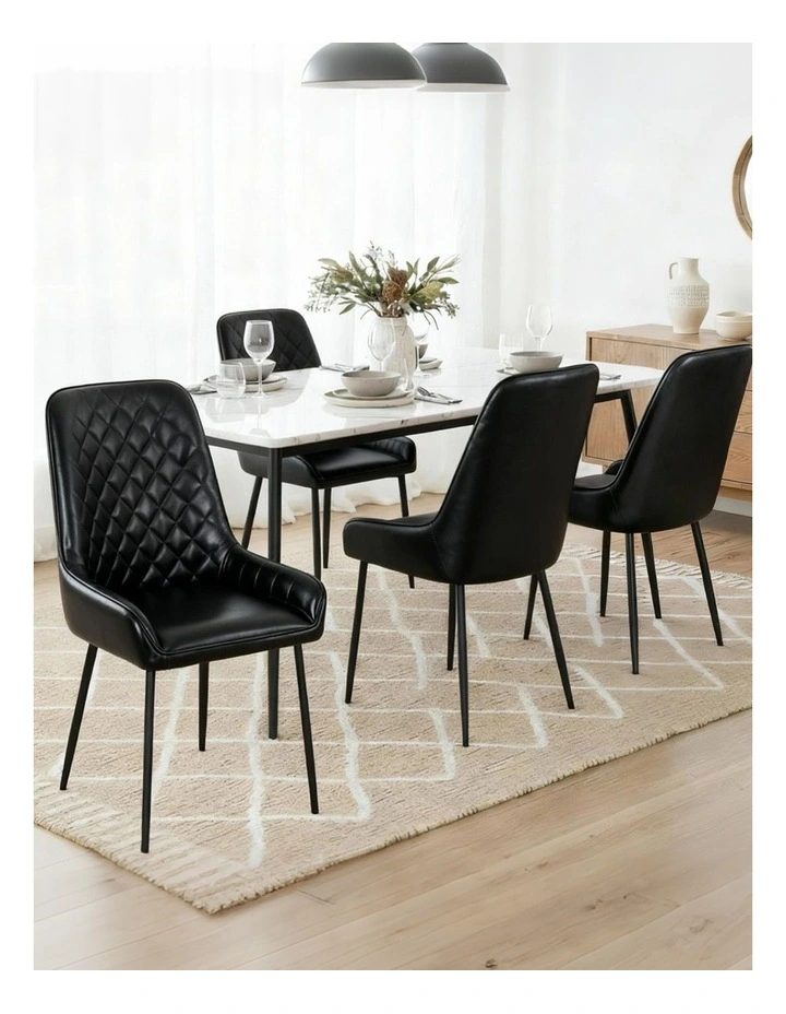 Artiss 4x Dining Chairs Retro PU Leather Kitchen Lounge Cafe Accent Chair Black image 3