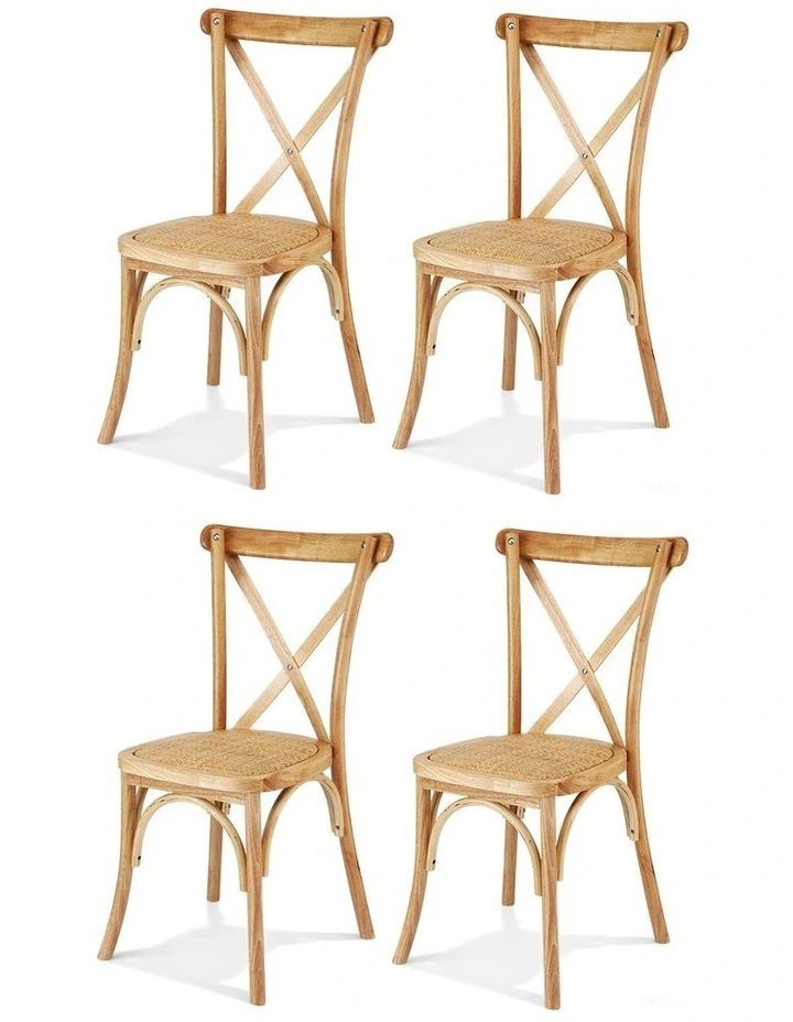 Artiss 4x Dining Chairs Rattan Wooden Kitchen Accent Chair Cafe Lounge Rubber Wood image 1