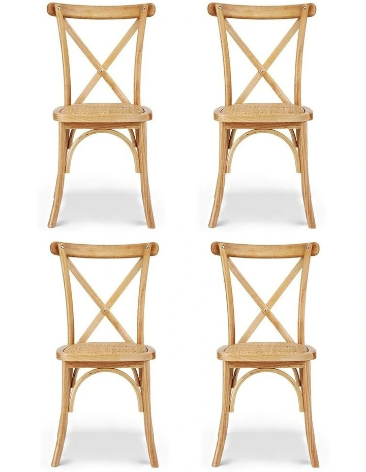 Artiss 4x Dining Chairs Rattan Wooden Kitchen Accent Chair Cafe Lounge Rubber Wood image 2