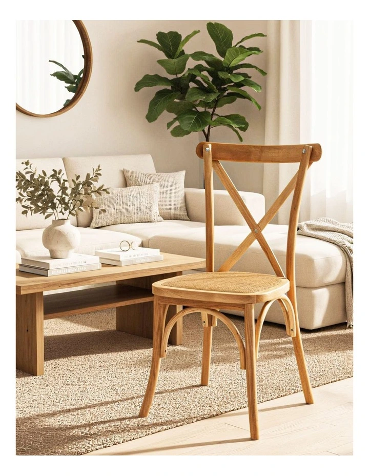 Artiss 4x Dining Chairs Rattan Wooden Kitchen Accent Chair Cafe Lounge Rubber Wood image 5