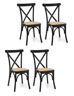 Artiss 4x Dining Chairs Rattan Wooden Kitchen Accent Chair Cafe Lounge Rubber Wood