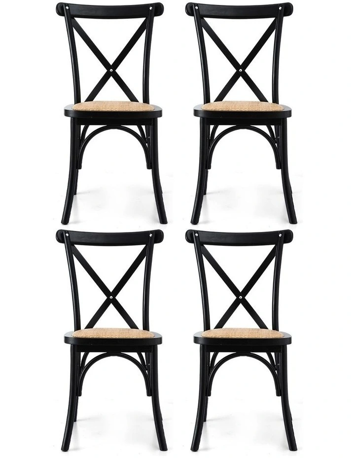 Artiss 4x Dining Chairs Rattan Wooden Kitchen Accent Chair Cafe Lounge Rubber Wood image 2