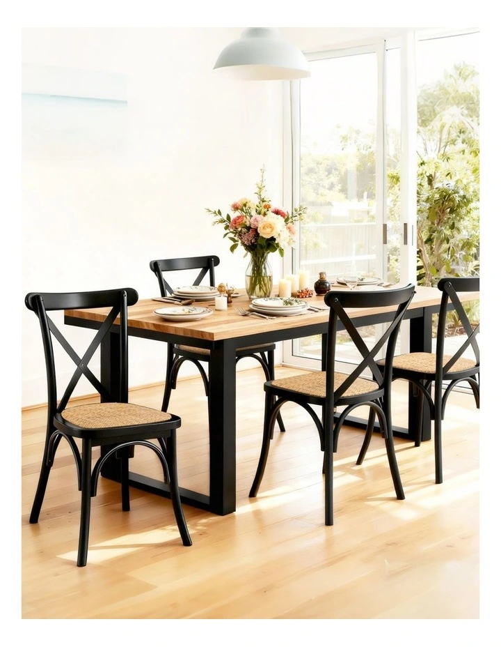 Artiss 4x Dining Chairs Rattan Wooden Kitchen Accent Chair Cafe Lounge Rubber Wood image 3