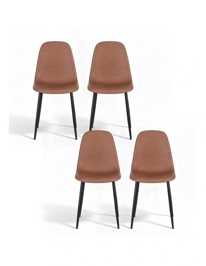 Artiss 4x Dining Chairs Retro PU Leather Kitchen Lounge Cafe Accent Chair Brown image 2
