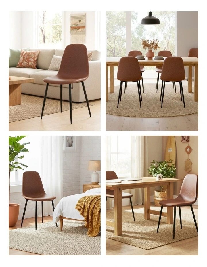 Artiss 4x Dining Chairs Retro PU Leather Kitchen Lounge Cafe Accent Chair Brown image 6