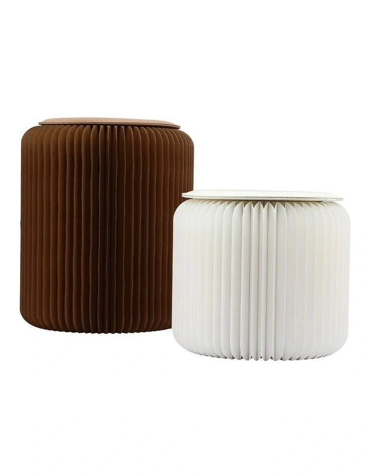 Artiss Accordion Folding Paper Stools Set Includes 2 Cushions Natural Kraft 100KG Capacity image 2