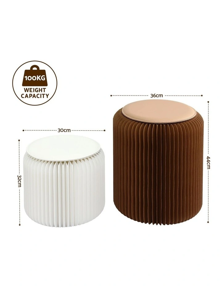 Artiss Accordion Folding Paper Stools Set Includes 2 Cushions Natural Kraft 100KG Capacity image 4