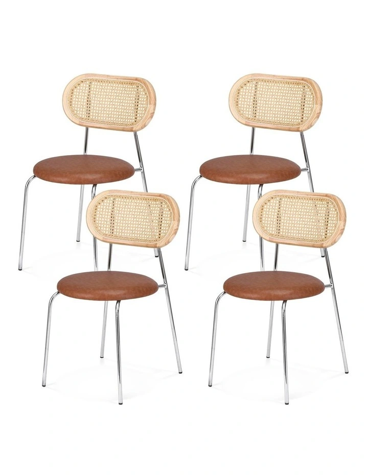 Artiss 4x Dining Chairs PU Leather Rattan Kitchen Lounge Cafe Accent Chair Brown image 1