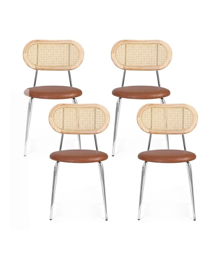 Artiss 4x Dining Chairs PU Leather Rattan Kitchen Lounge Cafe Accent Chair Brown image 2