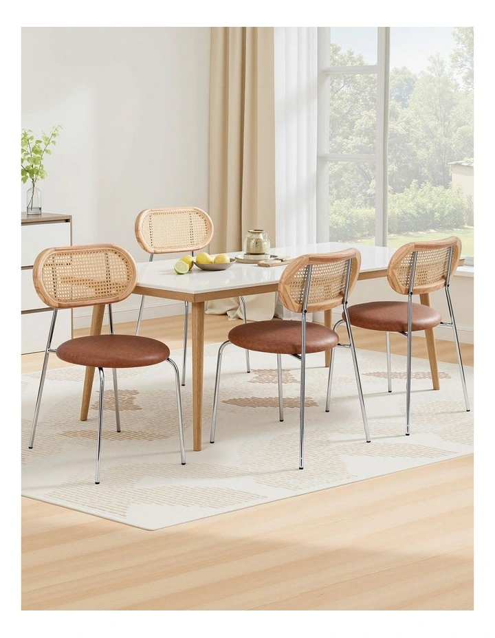 Artiss 4x Dining Chairs PU Leather Rattan Kitchen Lounge Cafe Accent Chair Brown image 3