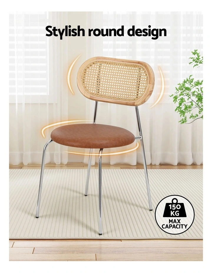 Artiss 4x Dining Chairs PU Leather Rattan Kitchen Lounge Cafe Accent Chair Brown image 5