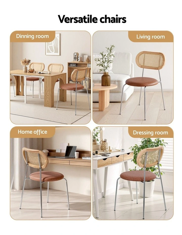 Artiss 4x Dining Chairs PU Leather Rattan Kitchen Lounge Cafe Accent Chair Brown image 6