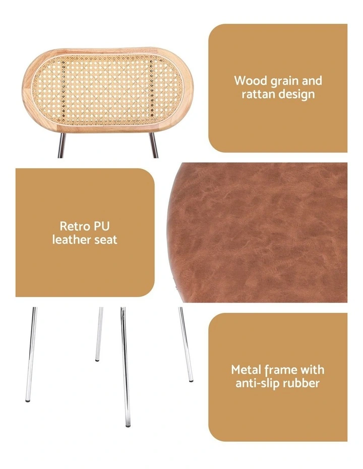 Artiss 4x Dining Chairs PU Leather Rattan Kitchen Lounge Cafe Accent Chair Brown image 7