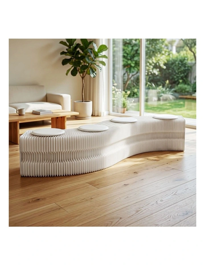 Artiss Folding Paper Bench With 4 PU Leather Seat Pads Expandable Accordion Stool For 4 Seats image 3