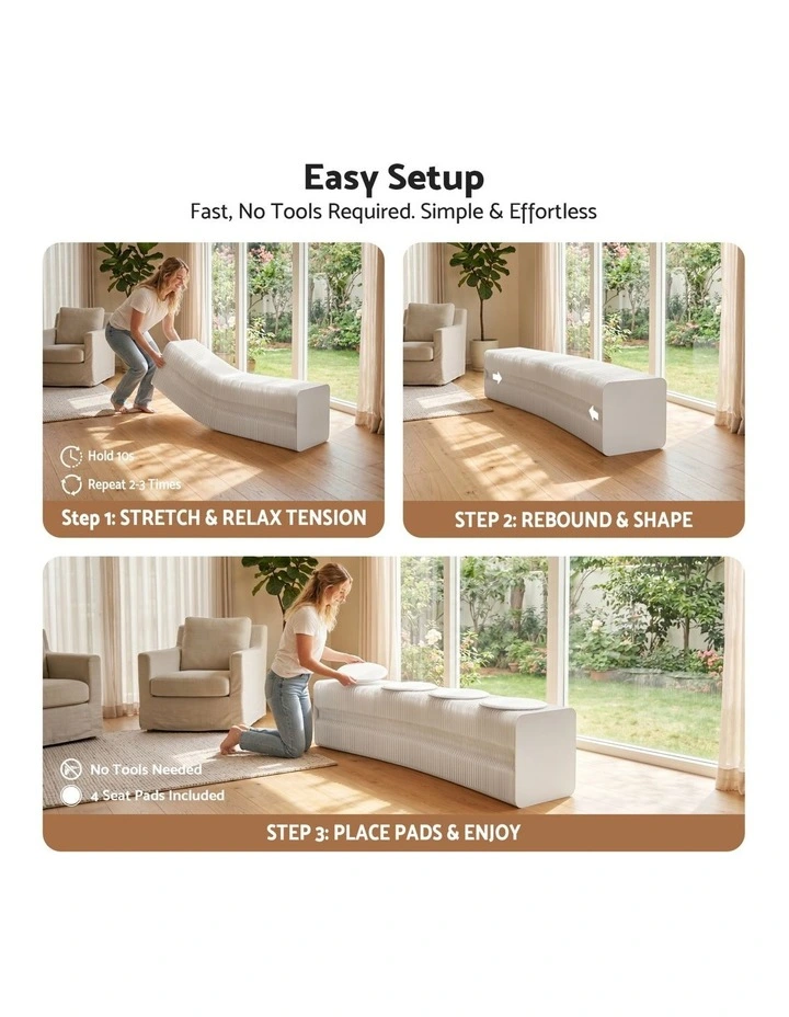 Artiss Folding Paper Bench With 4 PU Leather Seat Pads Expandable Accordion Stool For 4 Seats image 6