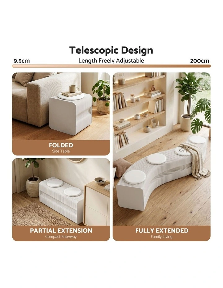 Artiss Folding Paper Bench With 4 PU Leather Seat Pads Expandable Accordion Stool For 4 Seats image 7