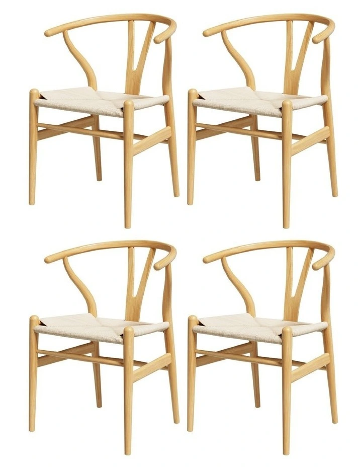 1 Set of 4 Artiss Dining Chairs Wooden Rattan Seat Wishbone Back image 1