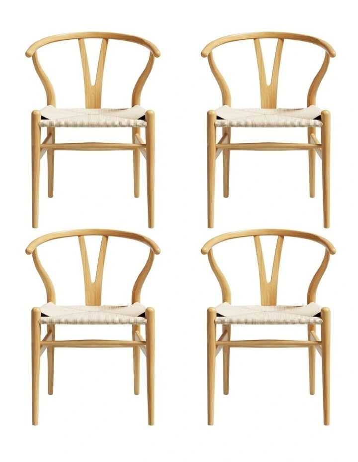 1 Set of 4 Artiss Dining Chairs Wooden Rattan Seat Wishbone Back image 2