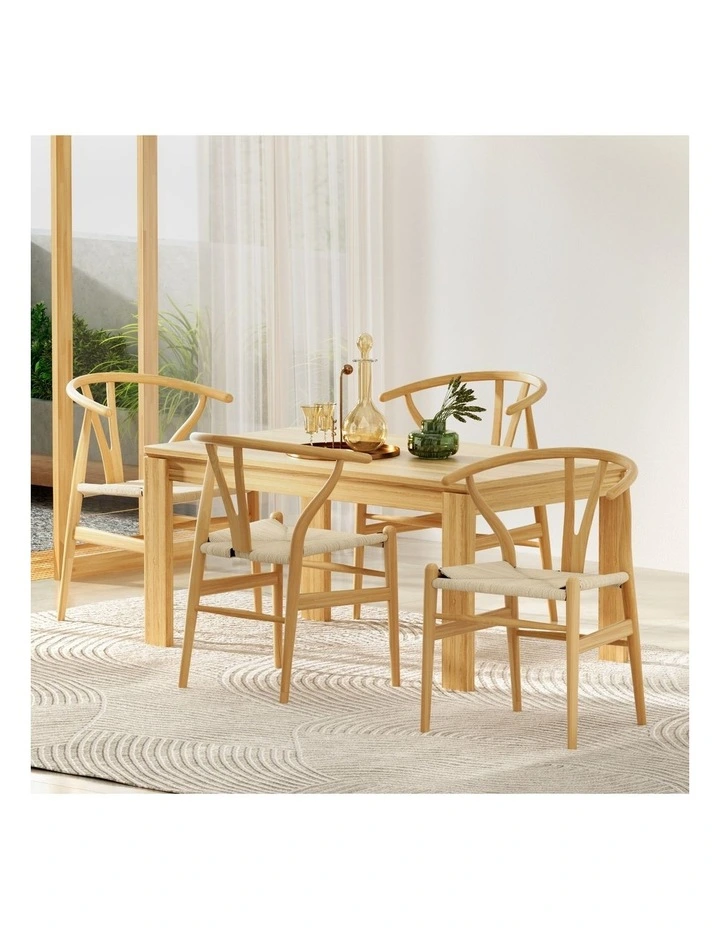 1 Set of 4 Artiss Dining Chairs Wooden Rattan Seat Wishbone Back image 3