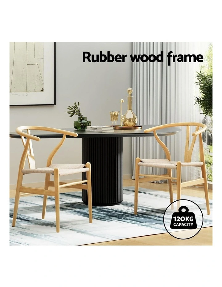 1 Set of 4 Artiss Dining Chairs Wooden Rattan Seat Wishbone Back image 5