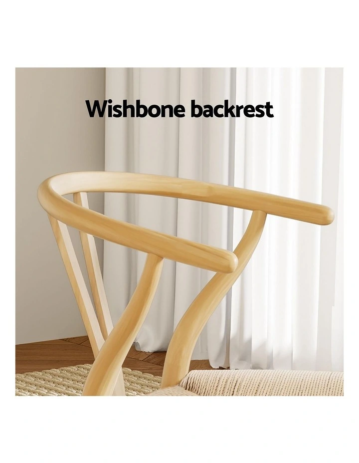 1 Set of 4 Artiss Dining Chairs Wooden Rattan Seat Wishbone Back image 6