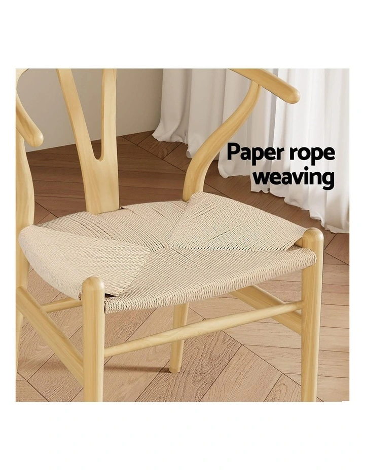 1 Set of 4 Artiss Dining Chairs Wooden Rattan Seat Wishbone Back image 7