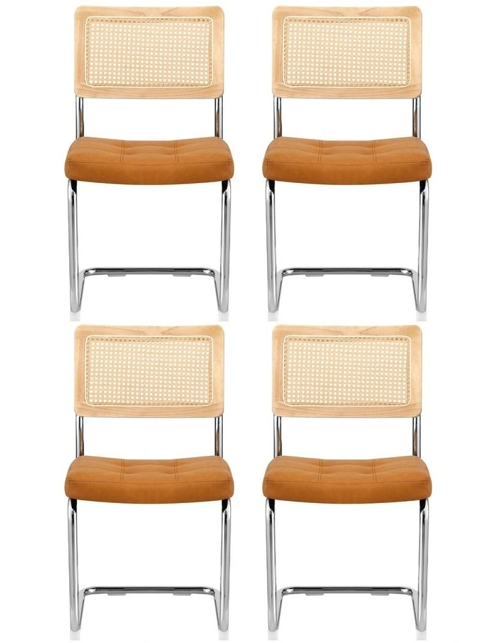 Artiss Dining Chairs Set of 4 PU Leather Rattan Cantilever Brown image 2