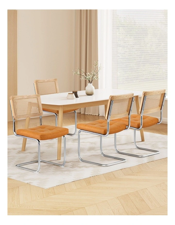 Artiss Dining Chairs Set of 4 PU Leather Rattan Cantilever Brown image 3