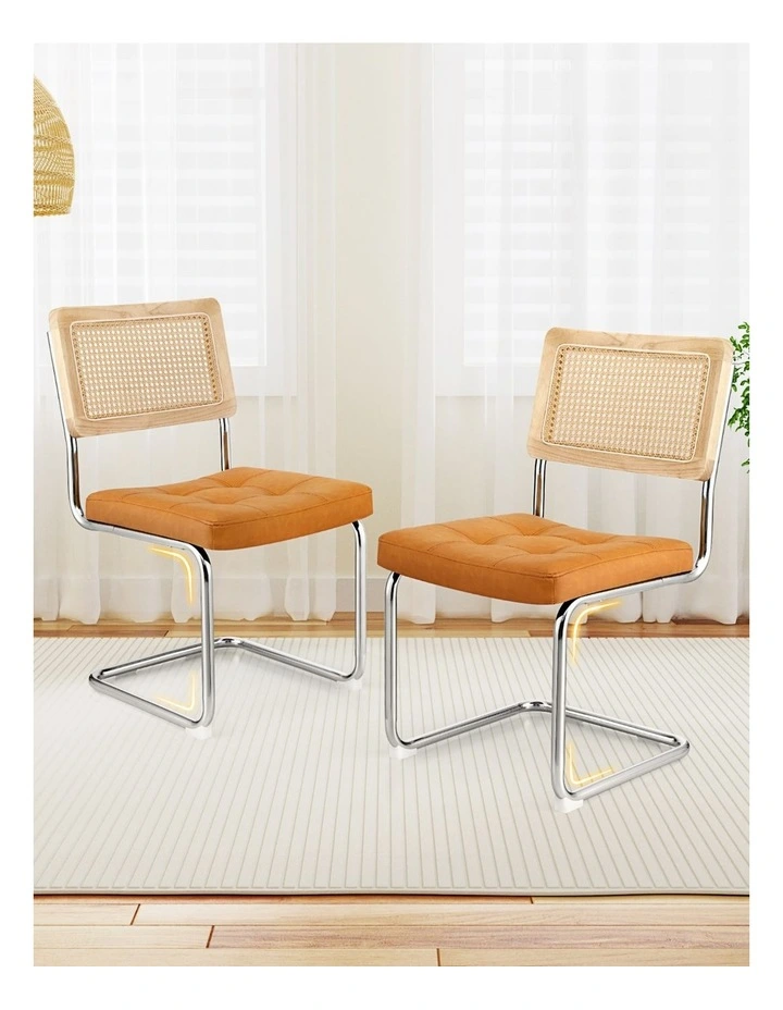 Artiss Dining Chairs Set of 4 PU Leather Rattan Cantilever Brown image 5