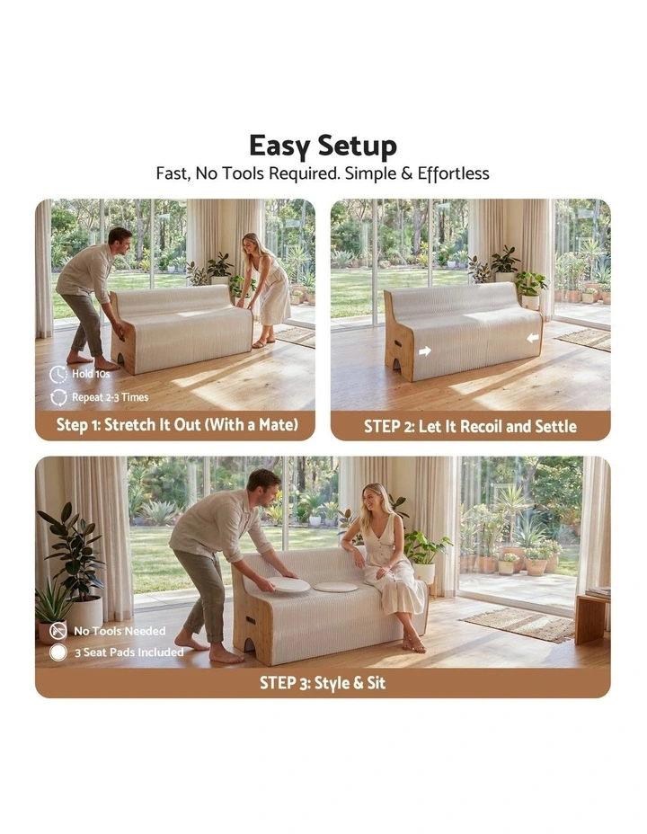 Artiss 3-Seater Folding Kraft Paper Sofa PU Leather Cushion 300kg Capacity image 6