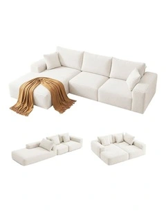 Artiss 3-Seater Modular Sofa Bed Corduroy Compressed Couch White