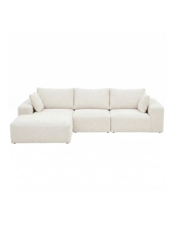 Artiss 3-Seater Modular Sofa Bed Corduroy Compressed Couch White image 2