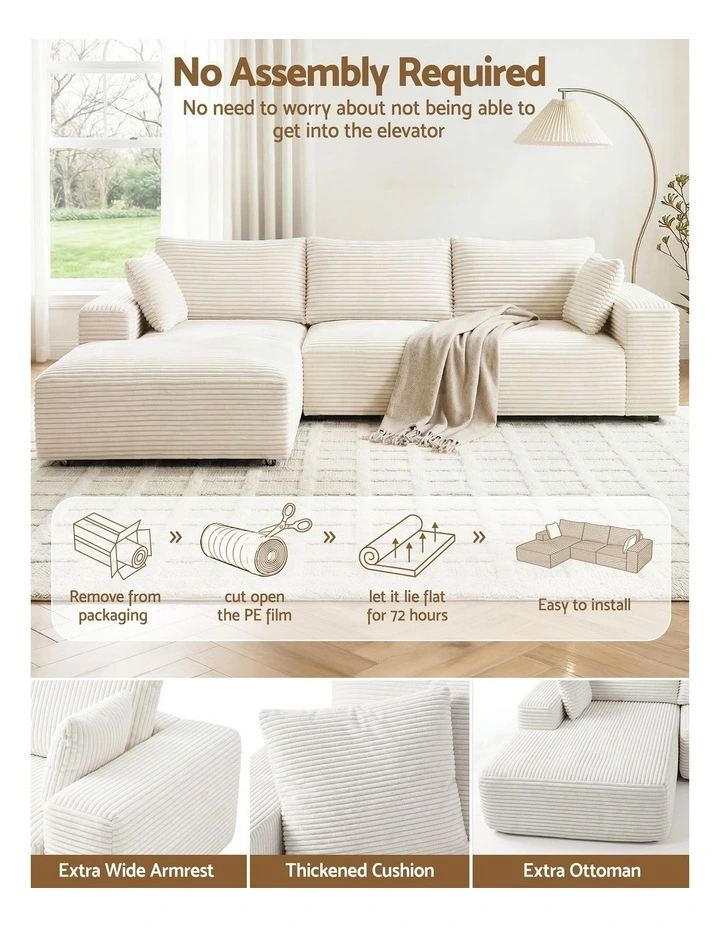 Artiss 3-Seater Modular Sofa Bed Corduroy Compressed Couch White image 5